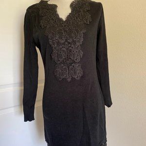 Women's Formal Long Sleeve V-Neck Lace Front Low-Rise Women's Dress